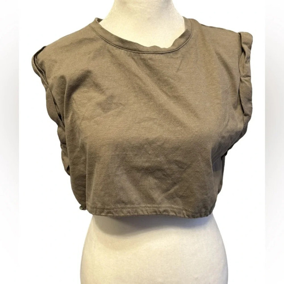 Mable AMORET SLEEVELESS CROP TOP  Small Olive Green - Picture 1 of 4